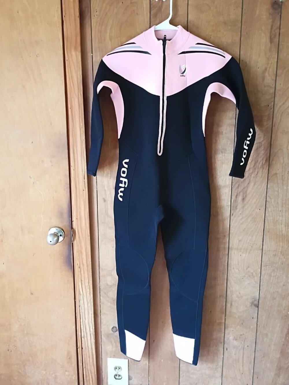VOFIW Kids Wetsuit Size 14 Black Pink Full Body Long Sleeve Front Zip Swim